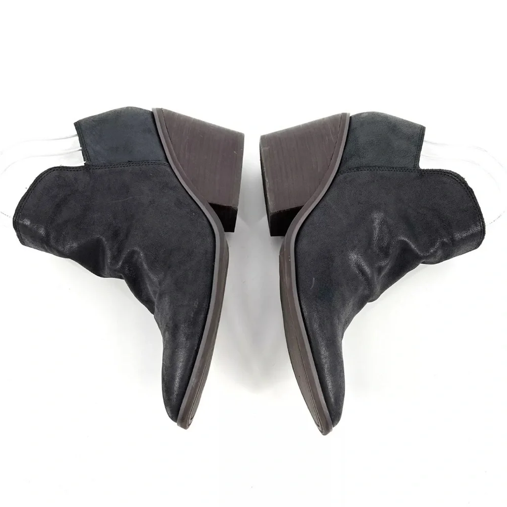 Lucky Brand Ankle Boots Womens Size 8 Black Burnished Leather Wedged Block Heel